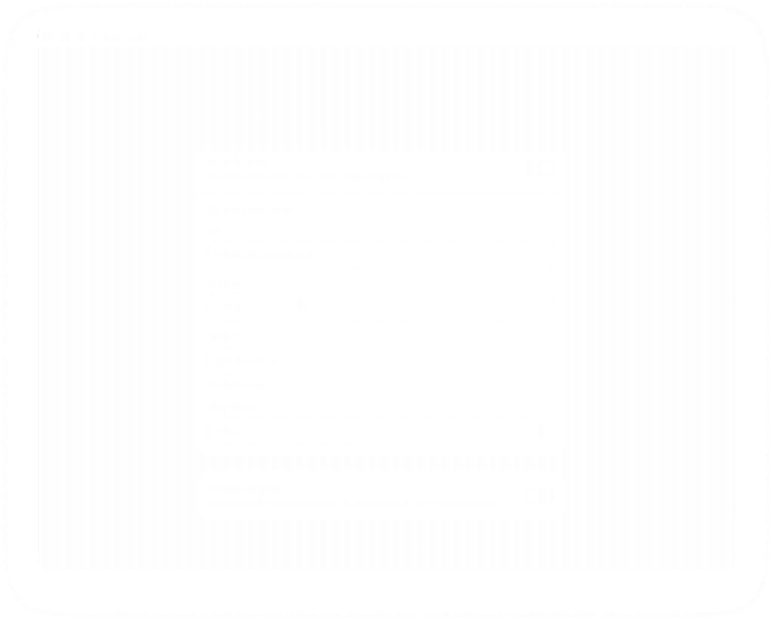 ImageCrush settings screen with auto rename enabled and OpenAI LLM connection fields
